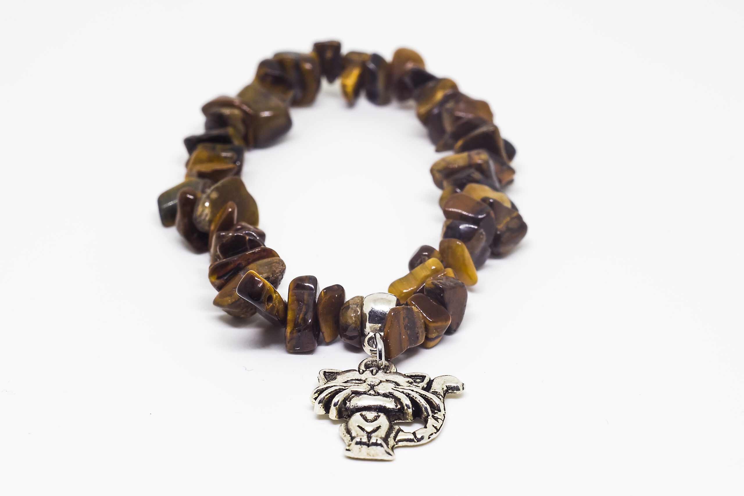 Tigrisszem szemcsés karkötő, cicával